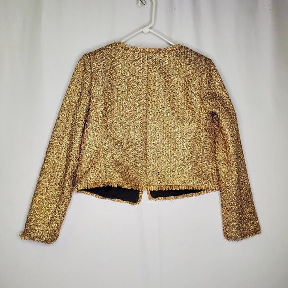 Express Metallic Crop Blazer Women Medium Gold Shimmer Textured Glam Party NYE - Picture 2 of 10